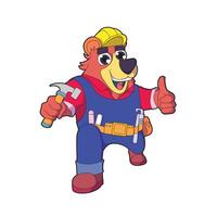 Illustration of a bear with complete carpentry tools and wearing a safety helmet. vector