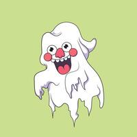 a cartoon drawing of a ghost with a white face and a red nose, with green background. vector