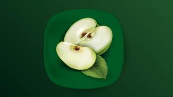 Sliced green apple on a green plate. vector