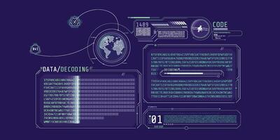 Futuristic HUD design of satellite data decoding program. vector