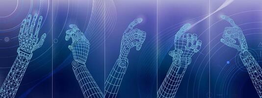 Digital concept of robot hands on an abstract colored background vector