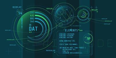 Composition of computer HUD interface with Coding. vector
