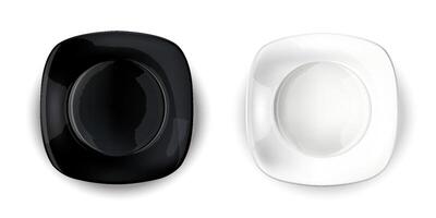 Two empty square plates - black and white. vector