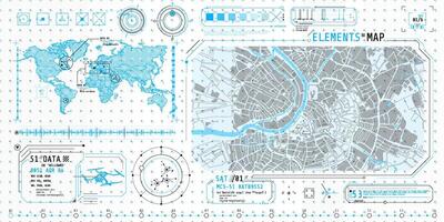 A set of thin elements on the topic of Map Search. vector