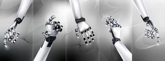 Abstract futuristic set of bionic hands in gray tones vector