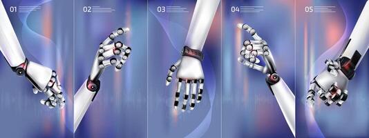 Variation of robot hands on a beautiful purple background vector