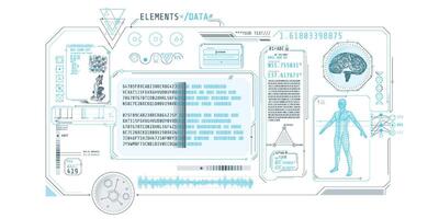 Futuristic medical research program interface with data decoding. vector