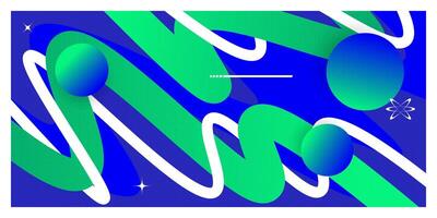 Abstract and Minimalist Futuristic Background with Wavy Shapes and Spheres in Blue and Green Color Combination. Suitable for Cover, Banner, Poster, or Landing Page Design vector