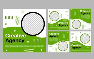 social media post template with green and white colors for promotion. vector