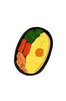 The lunch box with fried eggs sausage Broccoli fried chicken vector
