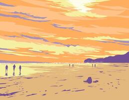 Beachcombers on Piha Beach in Auckland New Zealand WPA Poster Art vector