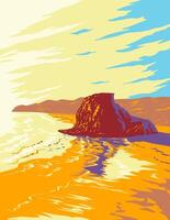 Lion Rock on Piha Beach in Auckland New Zealand WPA Poster Art vector