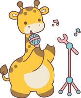 A cute giraffe sing a song with microphone. Set Stock Illustrations Isolated of Baby Giraffe. Cute giraffe animals with various activities. vector