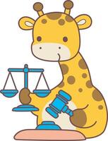 A giraffe bring a scales and hammer. Set Stock Illustrations Isolated of Baby Giraffe. Cute giraffe animals with various activities. vector