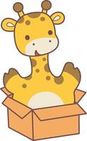 A giraffe in the middle of package. Set Stock Illustrations Isolated of Baby Giraffe. Cute giraffe animals with various activities. vector