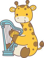 A giraffe playing a harpa. Set Stock Illustrations Isolated of Baby Giraffe. Cute giraffe animals with various activities. vector
