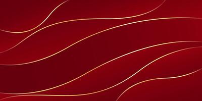 Abstract red luxury wave background with gold lines vector