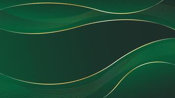 Beautiful emerald green luxury wave background with gold lines. vector