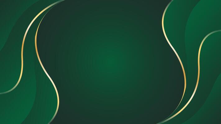 Emerald green abstract luxury background with gold lines. Elegant wave modern wallpaper