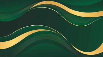 Beautiful emerald green luxury wave background with gold lines. vector