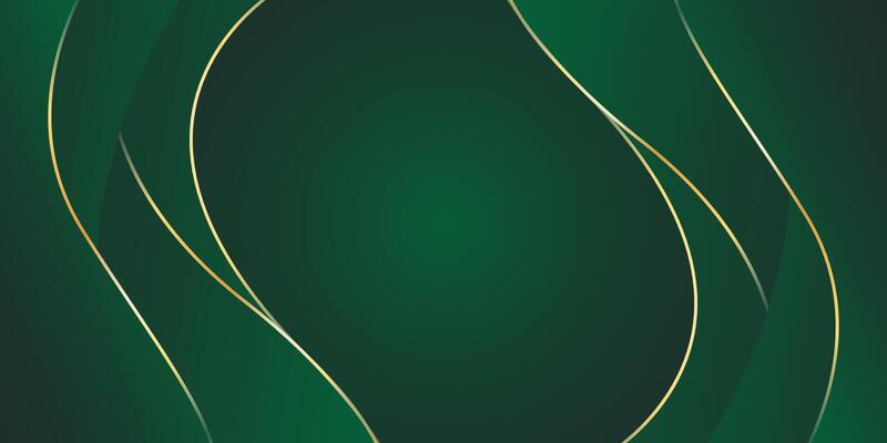 Emerald green abstract luxury background with gold lines. Elegant wave modern wallpaper