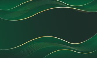 Beautiful emerald green luxury wave background with gold lines. vector