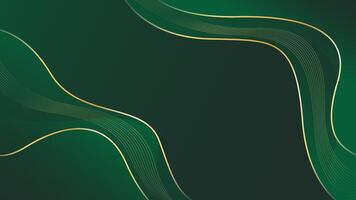 Beautiful emerald green luxury wave background with gold lines. vector