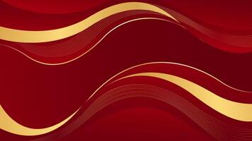 Elegant red luxury wave background with gold lines vector