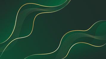 Beautiful emerald green luxury wave background with gold lines. vector