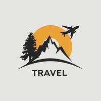 Travel logo design with mountains and trees vector