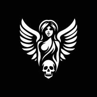 An angel with wings and a skull on a black background vector