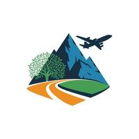 Airplane flying over mountains and trees vector