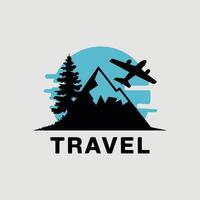 Travel logo design with mountains and plane vector