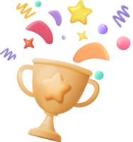 A trophy with stars and confetti falling from it png