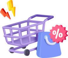 Shopping cart icon with a bag and a lightning bolt png