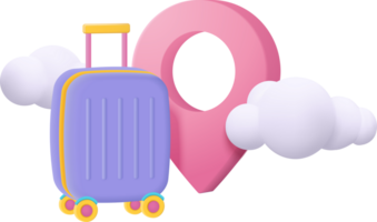 A pink suitcase and a map pointer are next to each other png