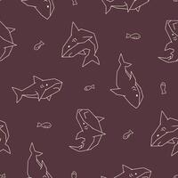Outline Shark Fish Cute Seamless Pattern illustration Design vector