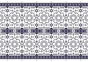 Outline symbol two rows of floral blooming dark blue on white background, ethnic fabric seamless pattern, design for cloth, carpet, batik, wallpaper, wrapping etc. vector
