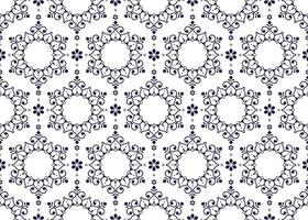 geometric and lotus dark blue Outline on White background, ethnic fabric seamless pattern, design for cloth, carpet, batik, wallpaper, wrapping etc. vector