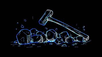 Neon frame effect, Chisel and Hammer Symbolizes sculpting and carving on black background video