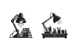 Table lamp for Desk Study Flat silhouette Illustration vector