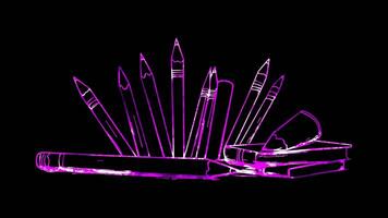 Neon frame effect, Pencil Symbolizes sketching and drafting on black background video