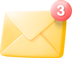 An envelope with a 3 in the middle and a red button png