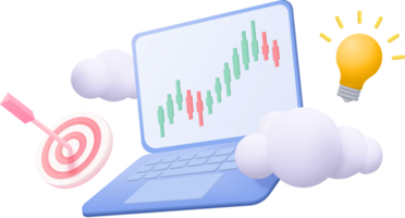 A laptop with a target, a cloud and an arrow png