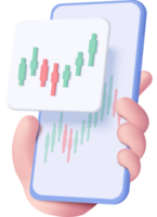 A hand holding a smartphone with a chart on it png