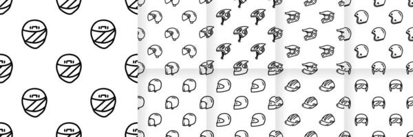Collection of Helmet cartoon doodle seamless pattern, . vector