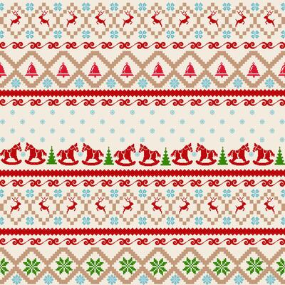 Seamless Christmas Fair Isle Sweater Pattern, Festive Nordic Knit Pattern, Winter Holiday Textile Design, Red and Green Christmas Ornament Motif