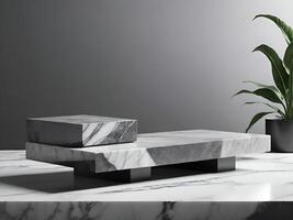 The grey marble podium for displaying merchandise shows luxury. photo