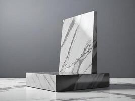 The grey marble podium for displaying merchandise shows luxury. photo