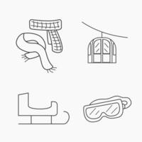 winter line icon set consist of syal, sled, igloo, and train vector